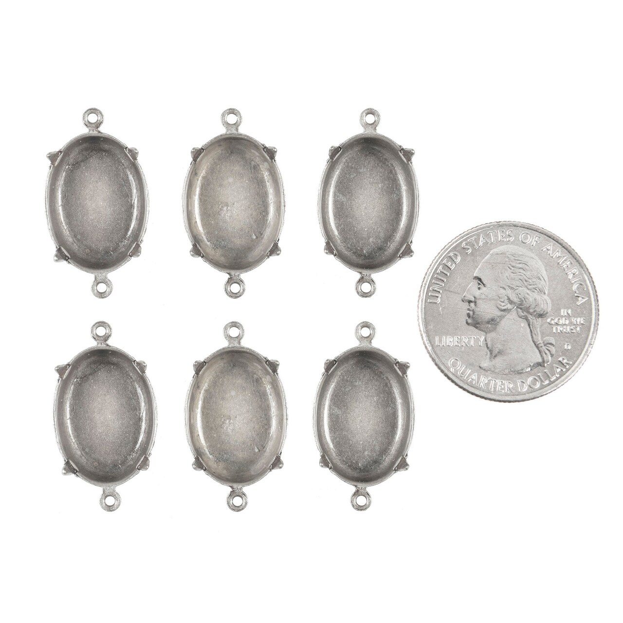 Antiqued Silver Plated Brass 18mm x 13mm Deep Setting with Two Rings - Set of Six - S-F46